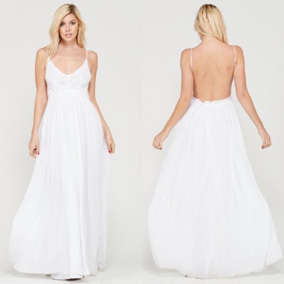 open back white maxi dress